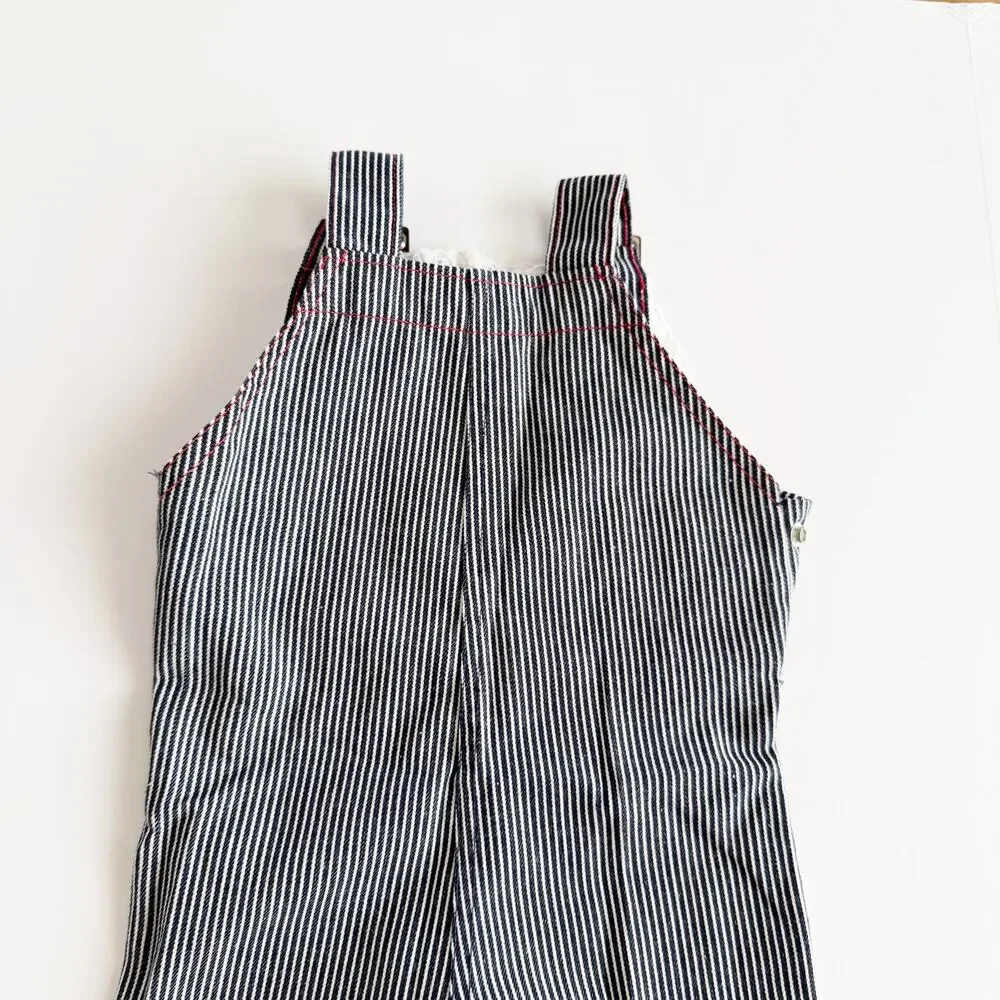 [Vintage] 80s Health-Tex Striped Embroidered Lace Ruffle Overalls Size 9 Months